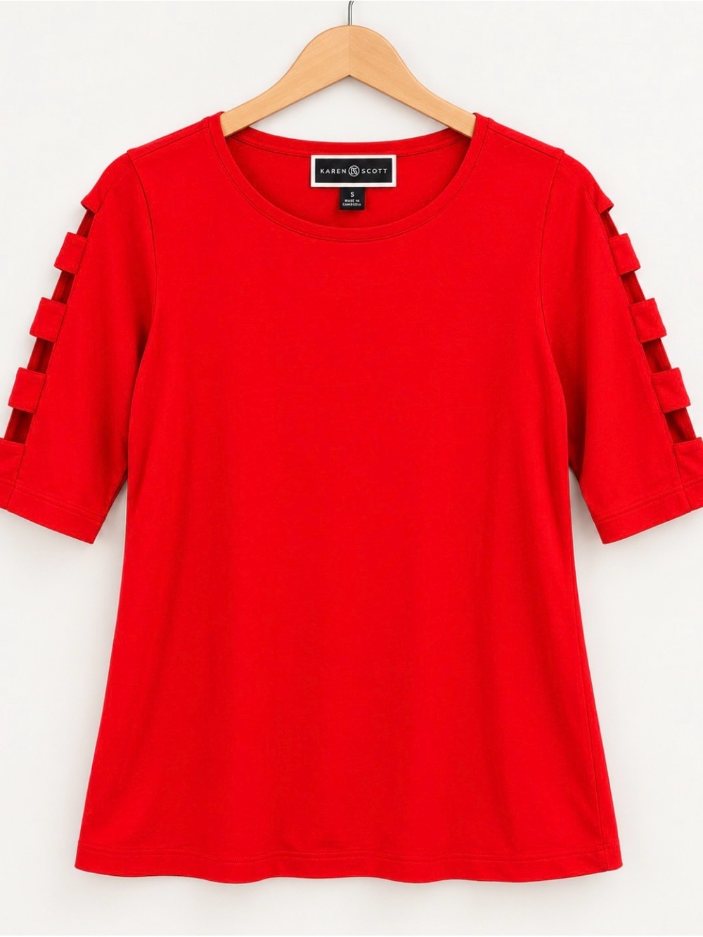 Karen Scott Red Ladder-Sleeve Tee